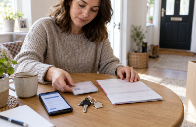 A resident checks motoring paperwork after moving to a new home