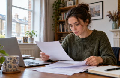 A resident reviews paperwork before starting work in the UK